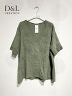 Plus Size V -neck top with flower embroidery T40 to T48