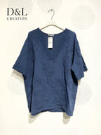 Plus Size V -neck top with flower embroidery T40 to T48