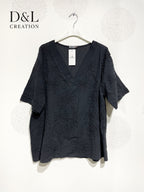 Plus Size V -neck top with flower embroidery T40 to T48