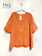Plus Size V -neck top with flower embroidery T40 to T48
