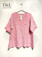 Plus Size V -neck top with flower embroidery T40 to T48