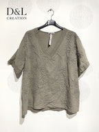 Plus Size V -neck top with flower embroidery T40 to T48