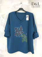 Soft V-neck top with leaf print sizes 10 to 24 i Plus Size