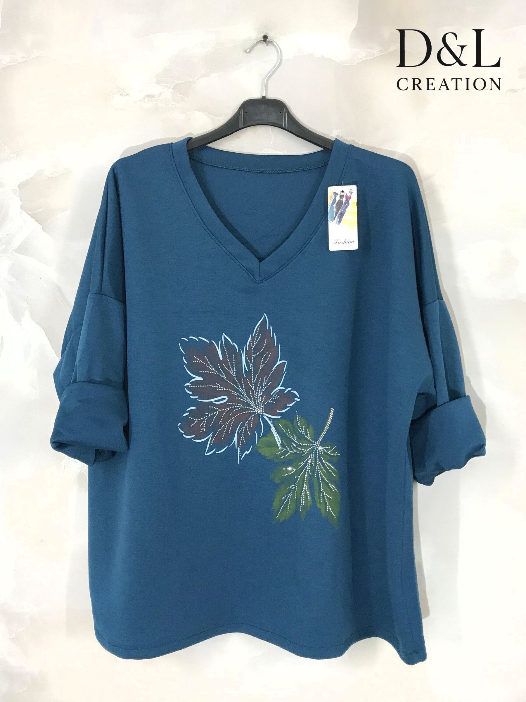 Soft V-neck top with leaf print sizes 10 to 24 i Plus Size