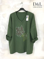 Soft V-neck top with leaf print sizes 10 to 24 i Plus Size
