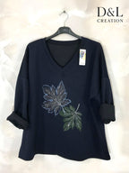 Soft V-neck top with leaf print sizes 10 to 24 i Plus Size