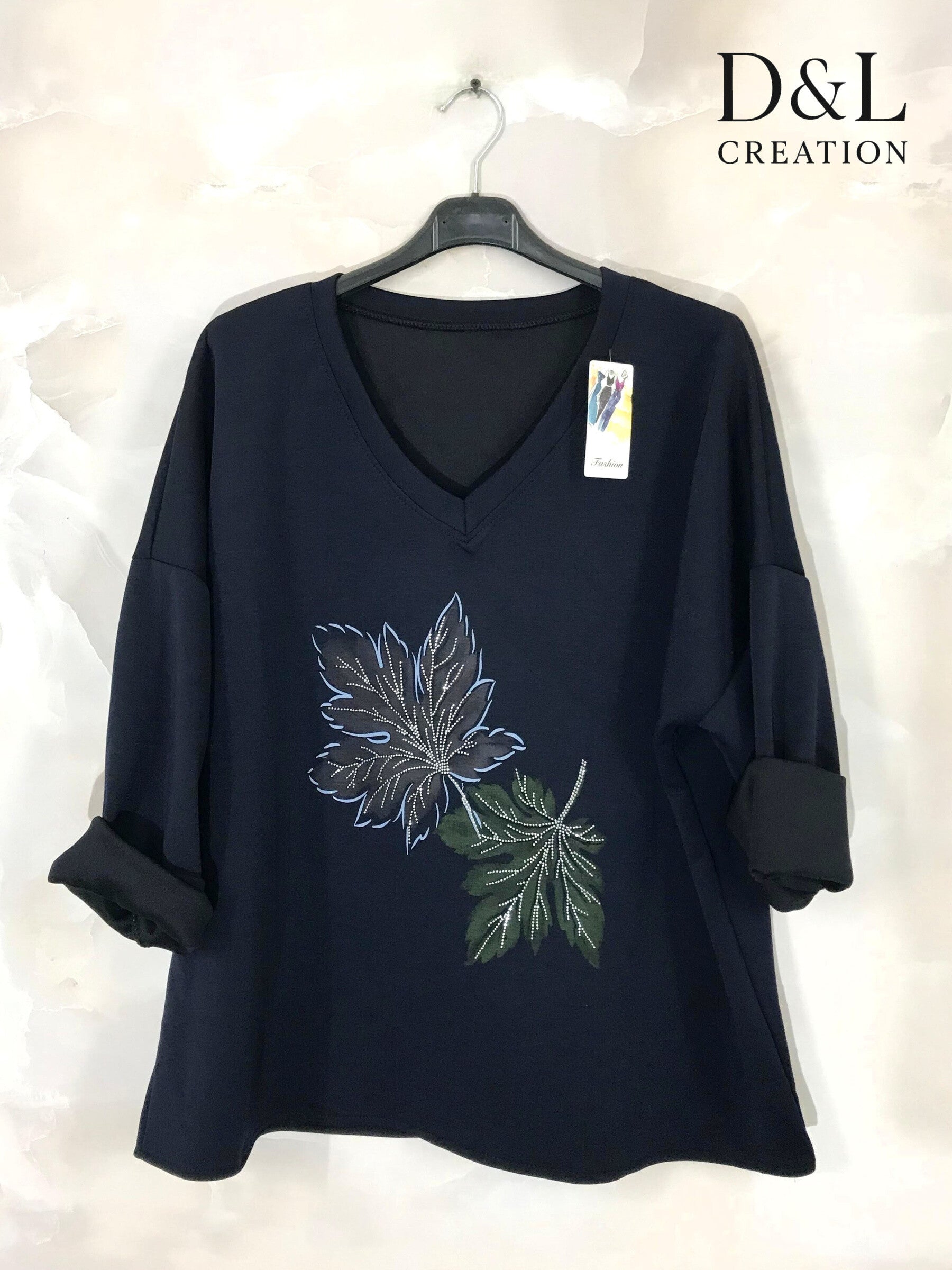 Soft V-neck top with leaf print sizes 10 to 24 i Plus Size