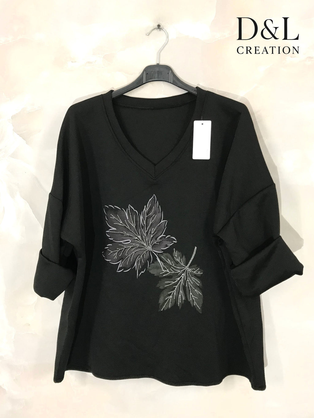 Soft V-neck top with leaf print sizes 10 to 24 i Plus Size