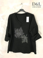 Soft V-neck top with leaf print sizes 10 to 24 i Plus Size