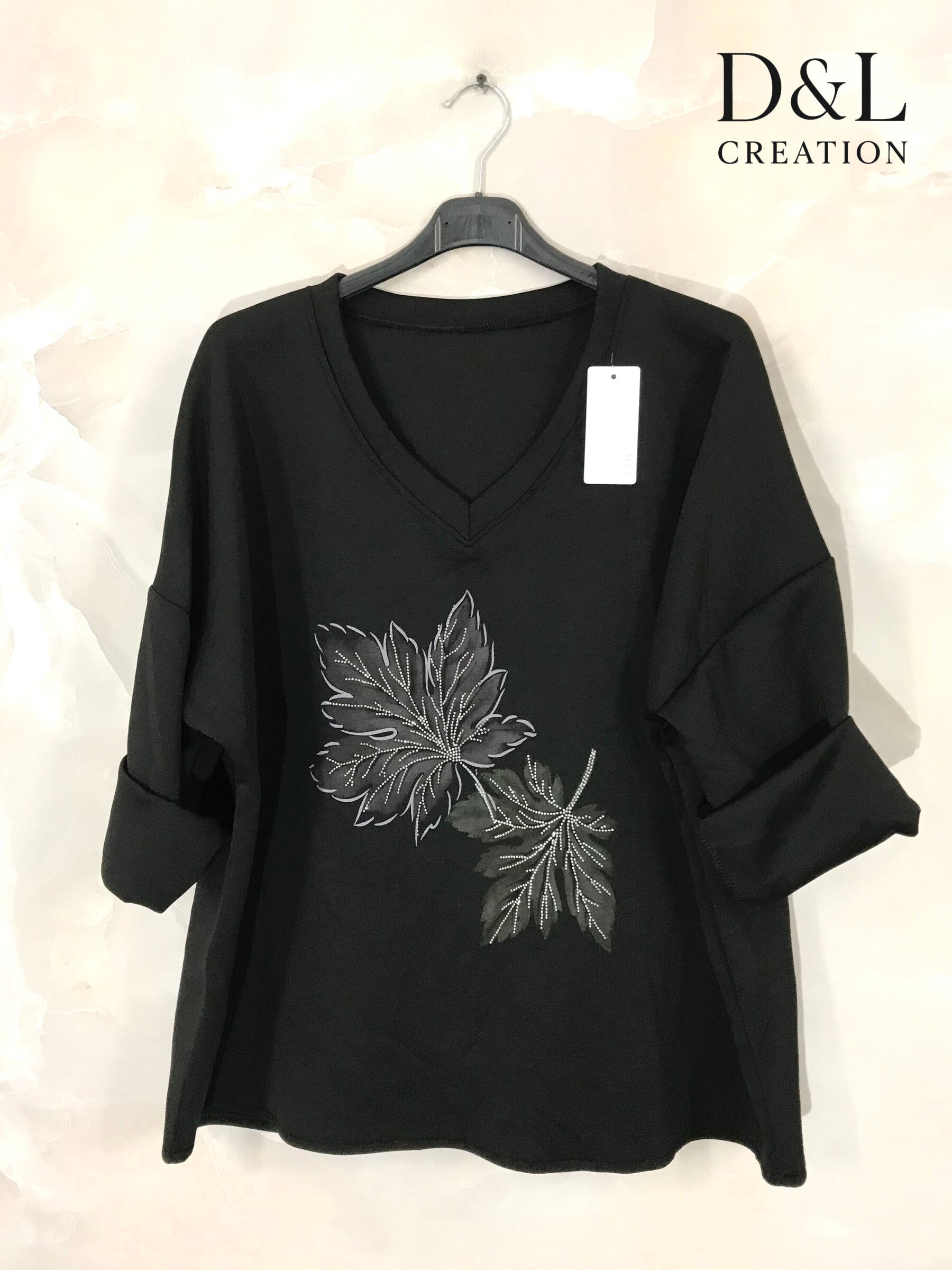 Soft V-neck top with leaf print sizes 10 to 24 i Plus Size