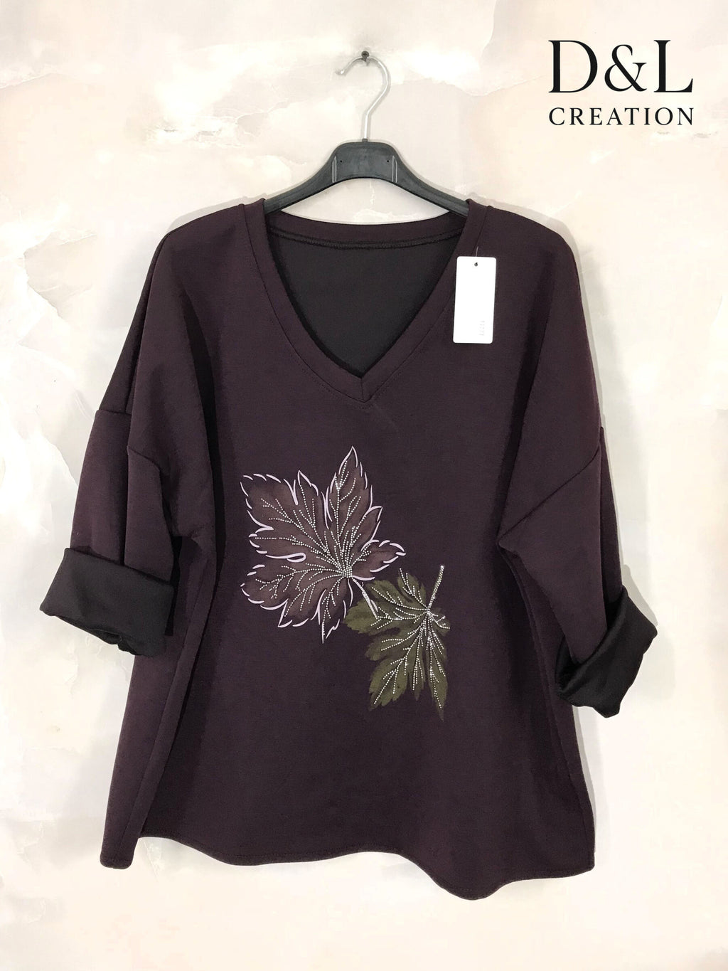 Soft V-neck top with leaf print sizes 10 to 24 i Plus Size