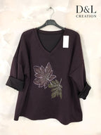 Soft V-neck top with leaf print sizes 10 to 24 i Plus Size