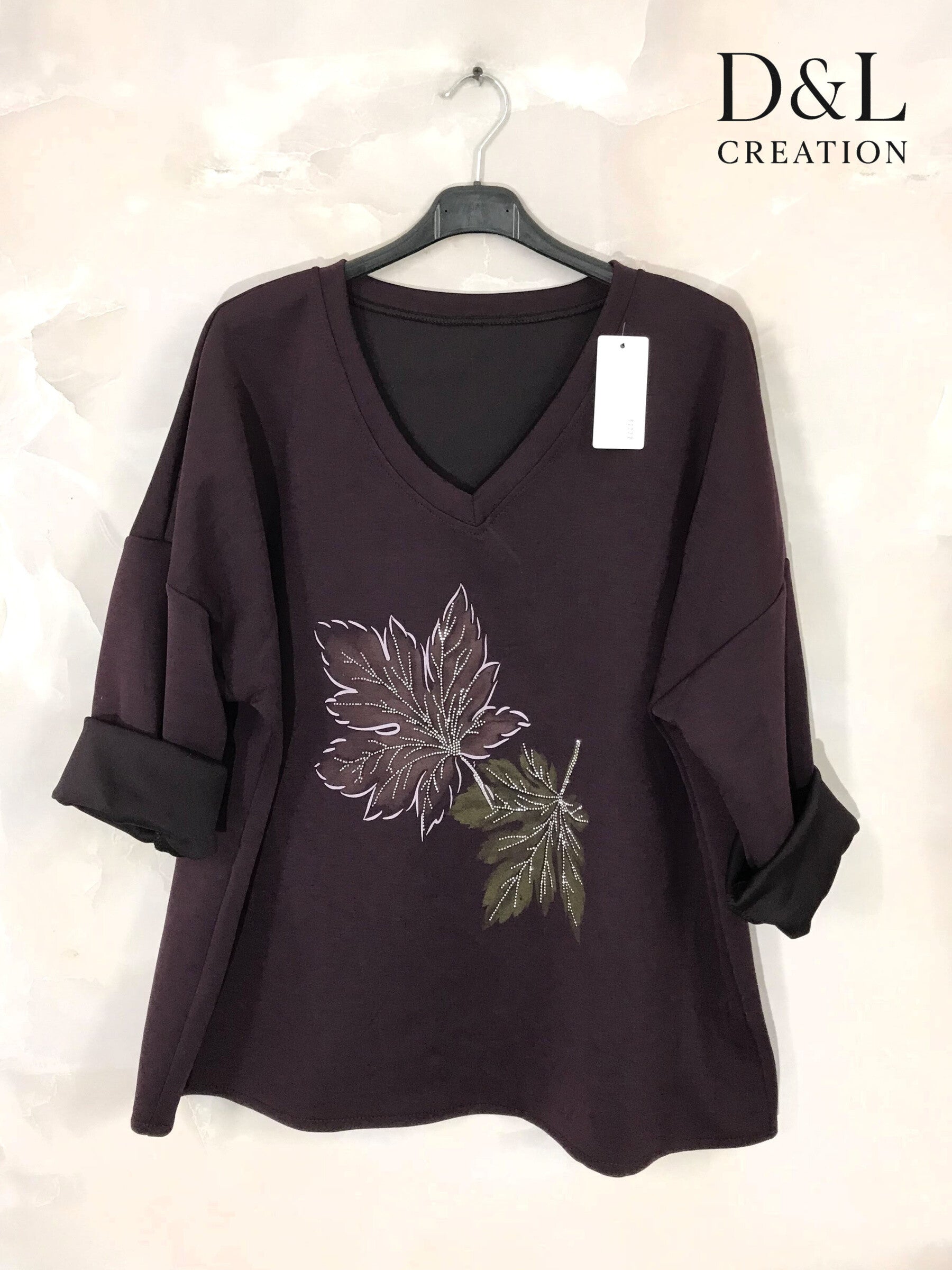 Soft V-neck top with leaf print sizes 10 to 24 i Plus Size