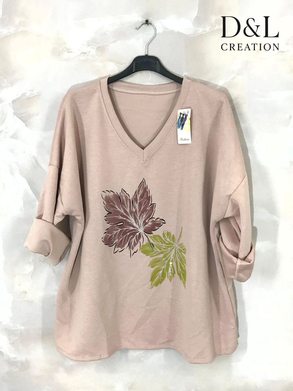Soft V-neck top with leaf print sizes 10 to 24 i Plus Size