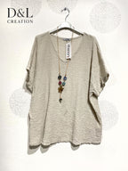 Plus Size Top in V -neck in ultra stretch embossed cotton with t40 collar in T54