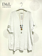 Plus Size Top in V -neck in ultra stretch embossed cotton with t40 collar in T54