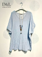 Plus Size Top in V -neck in ultra stretch embossed cotton with t40 collar in T54