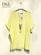 Plus Size Top in V -neck in ultra stretch embossed cotton with t40 collar in T54