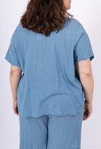 Plus Size V-ringad Top med Ultra Stretch i Embossed Bomull
