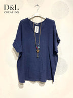 Plus Size Top in V -neck in ultra stretch embossed cotton with t40 collar in T54
