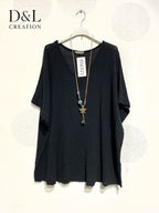 Plus Size Top in V -neck in ultra stretch embossed cotton with t40 collar in T54