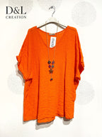 Plus Size Top in V -neck in ultra stretch embossed cotton with t40 collar in T54