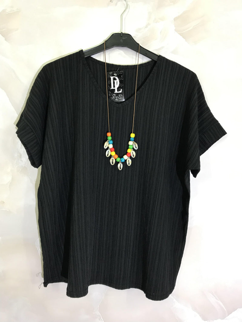 Plus Size V-neck Topp i Prägad Tyg med Halsband