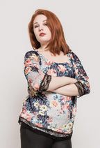 Plus Size Blommig Spets Topp
