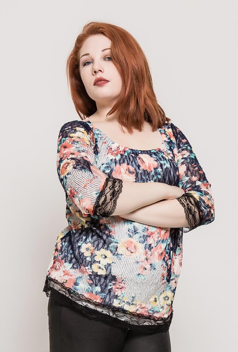 Plus Size Blommig Spets Topp