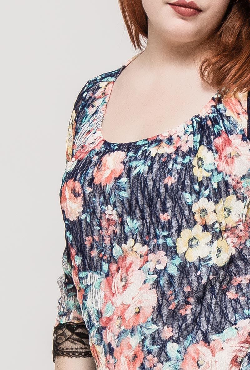 Plus Size Blommig Spets Topp