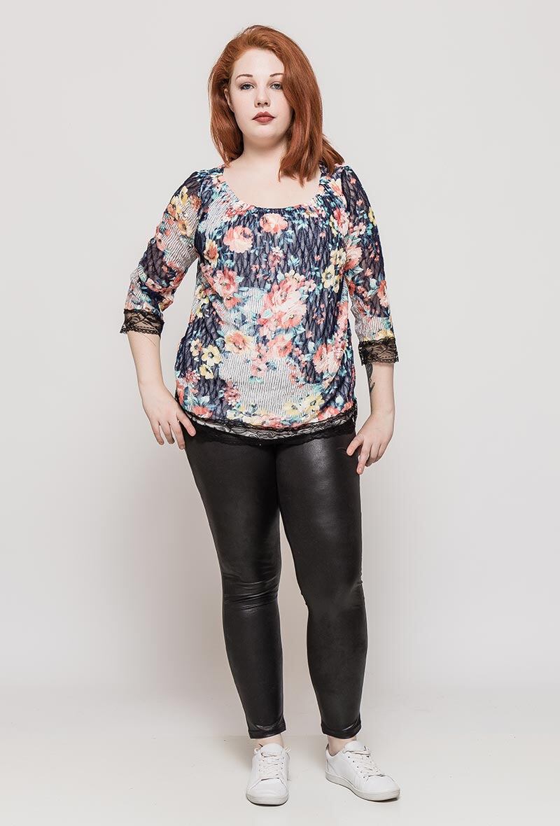 Plus Size Blommig Spets Topp
