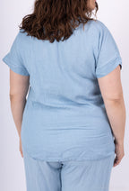 Plus Size Tencel Jeans Top med Gyldene Blomtryck