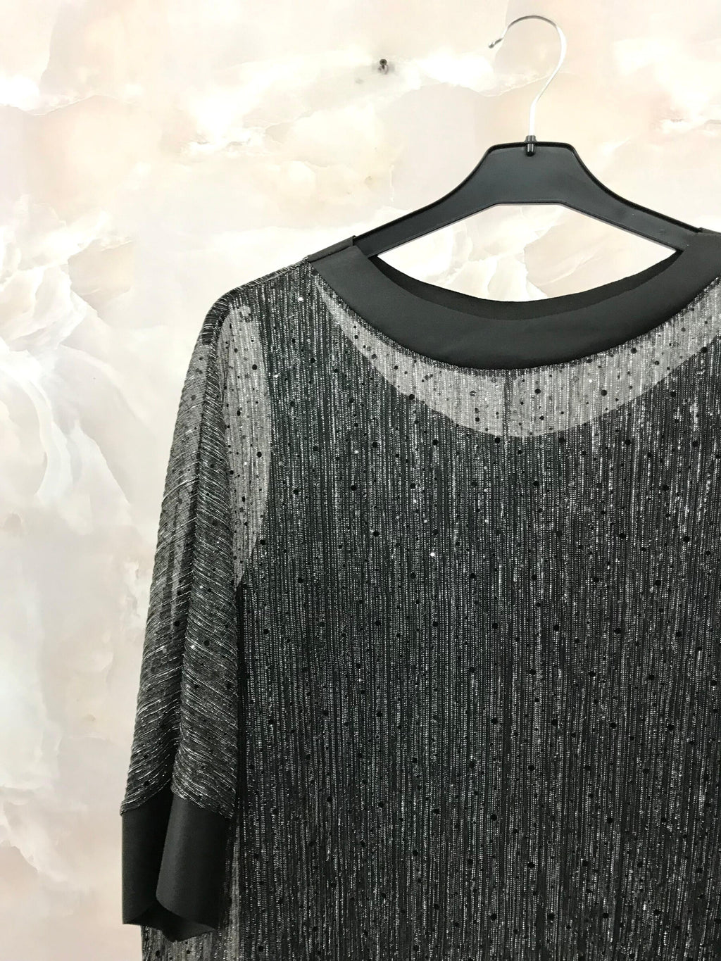 Plus Size Paljett Tylltop med Tanktop och Läderdetaljer