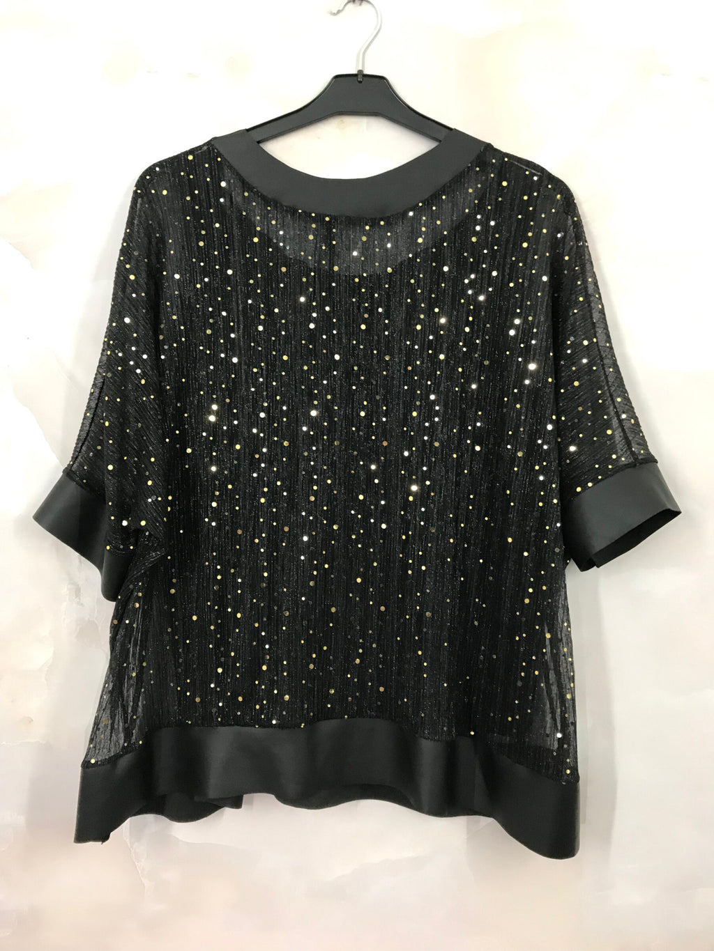 Plus Size Paljett Tylltop med Tanktop och Läderdetaljer