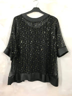 Plus Size Paljett Tylltop med Tanktop och Läderdetaljer