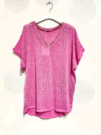 Plus Size Printed top with glitter strip in t -t t38 to t50