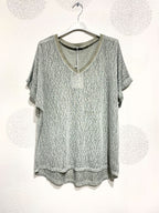 Plus Size Printed top with glitter strip in t -t t38 to t50