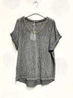 Plus Size Printed top with glitter strip in t -t t38 to t50