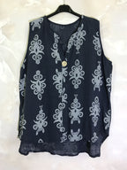 Plus Size Baroque print top with one button