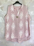 Plus Size Baroque Print Top med En Knap