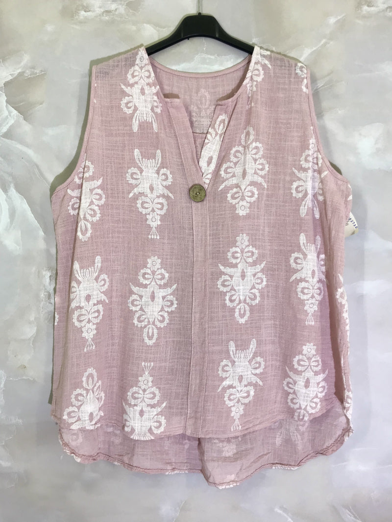 Plus Size Baroque Print Top med En Knap