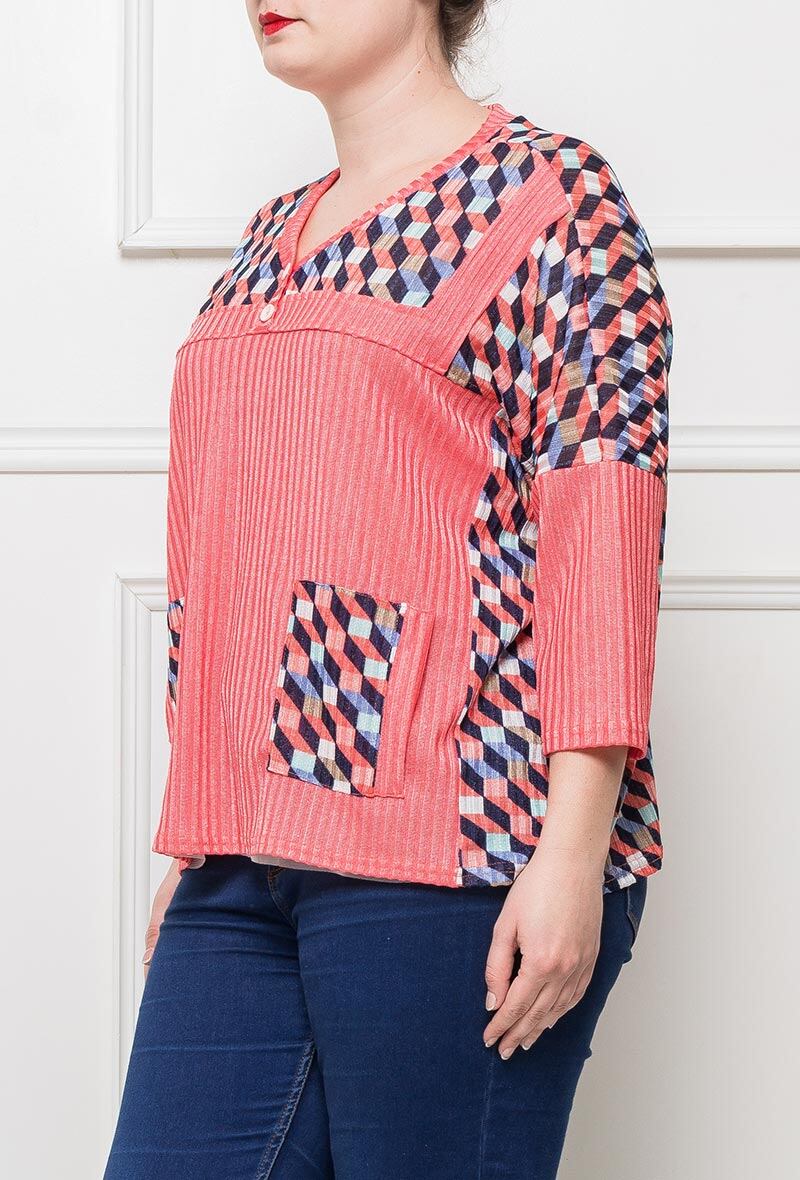 Plus Size Tryckt Topp med Geometriskt Mönster