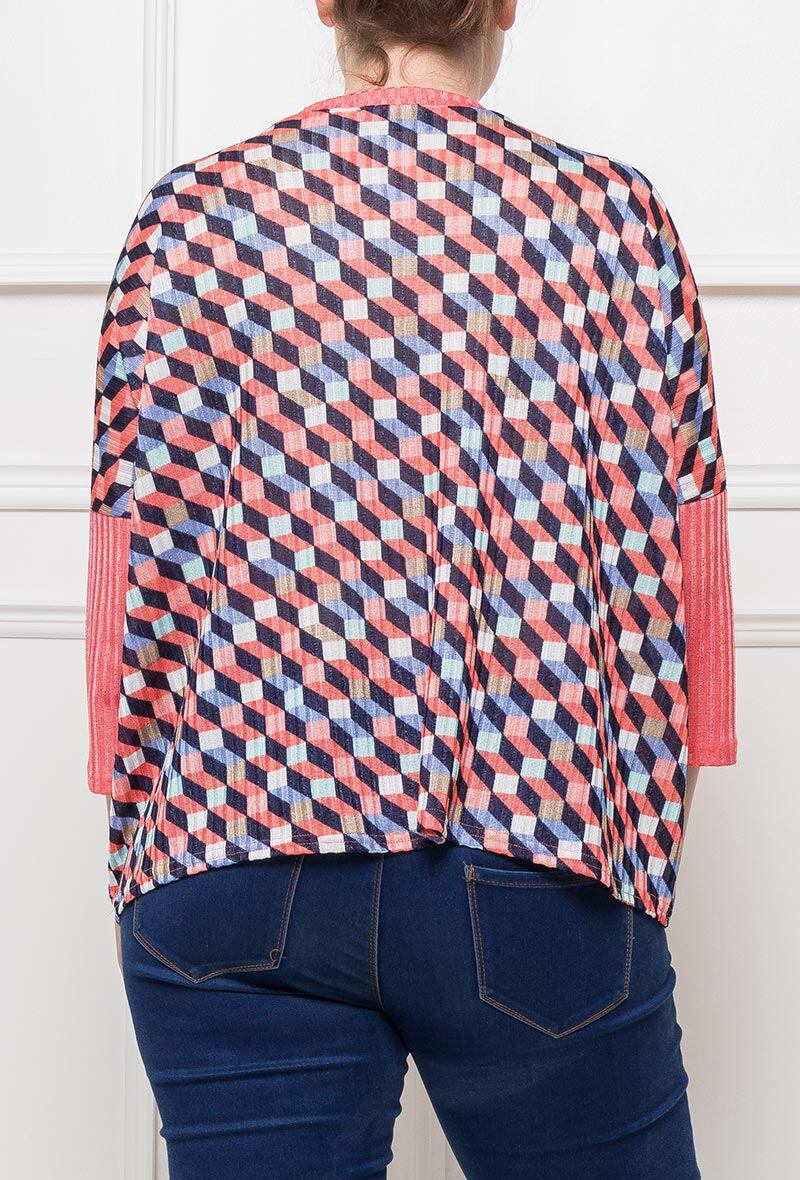 Plus Size Tryckt Topp med Geometriskt Mönster