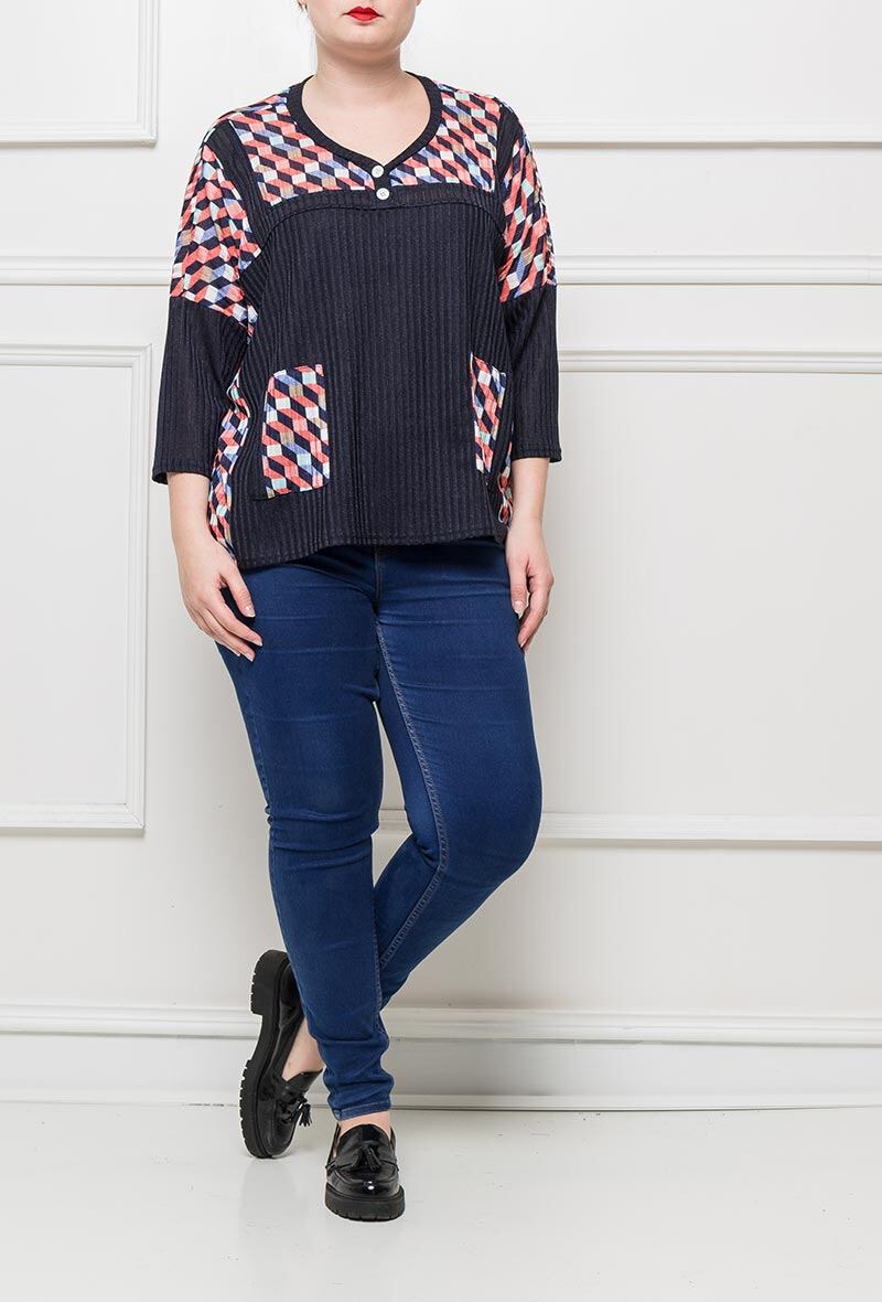 Plus Size Mönstrad Topp för Stora Storlekar
