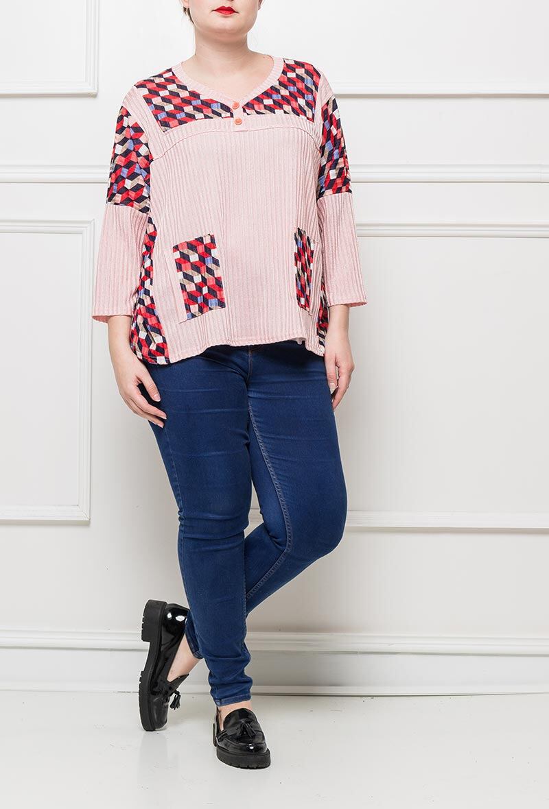 Plus Size Mönstrad Topp för Stora Storlekar