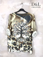Printed fine knit top sizes T38 to T52 i Plus Size