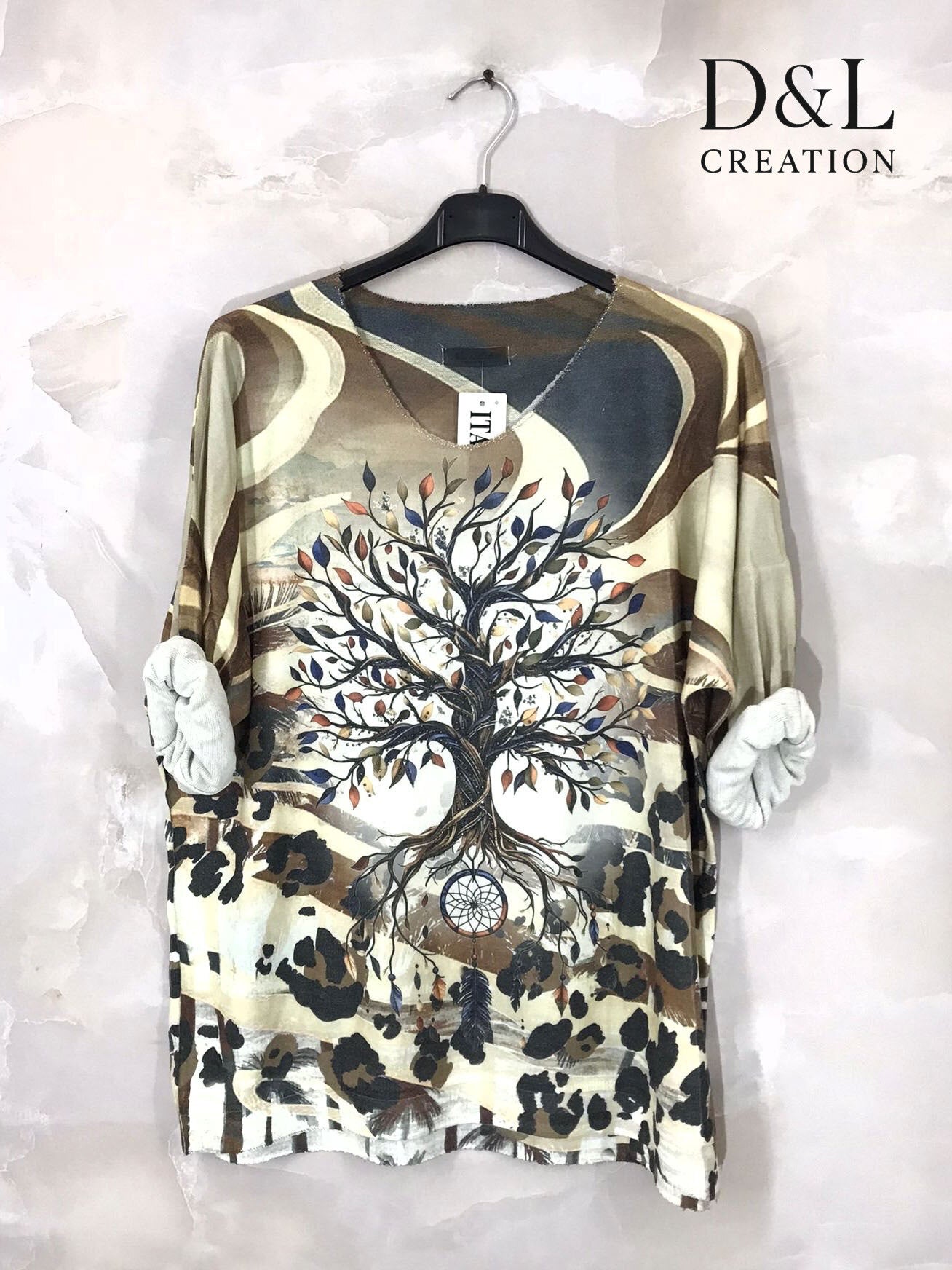 Printed fine knit top sizes T38 to T52 i Plus Size