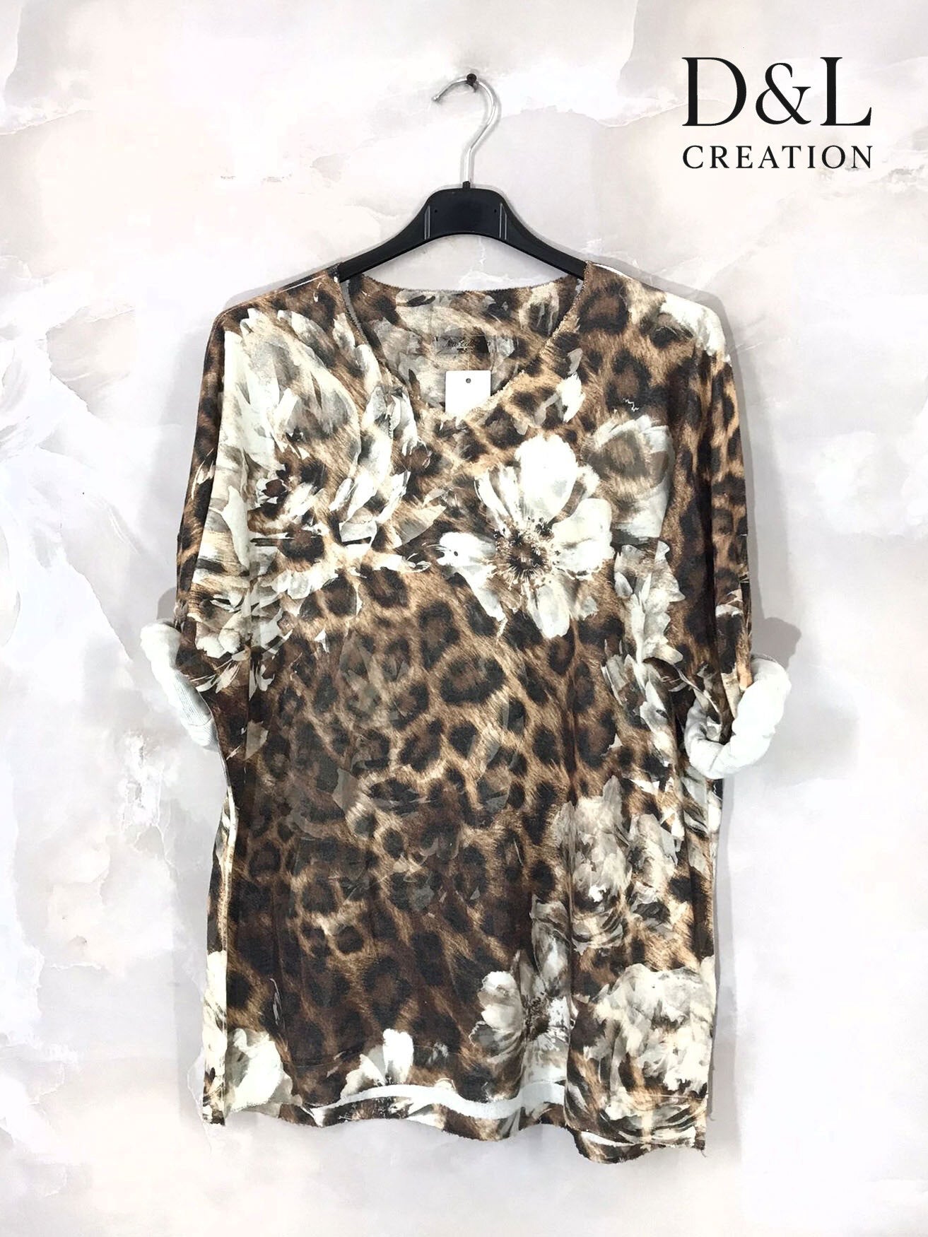 Printed fine knit top sizes T38 to T52 i Plus Size