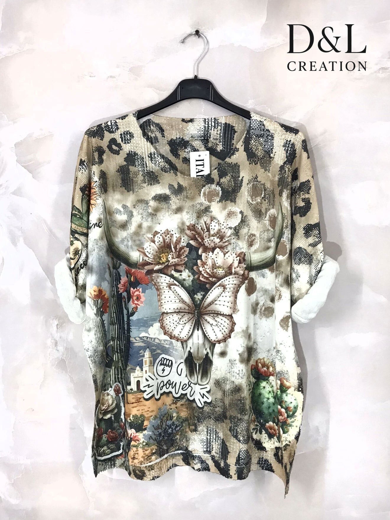 Printed fine knit top sizes T38 to T52 i Plus Size