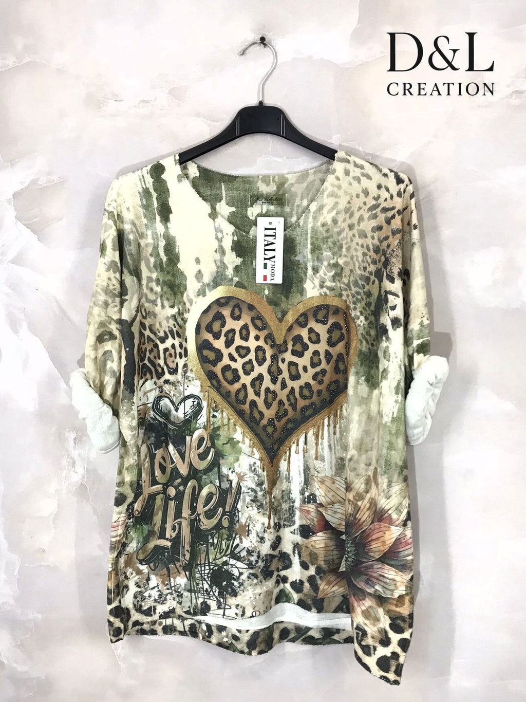 Printed fine knit top sizes T38 to T52 i Plus Size